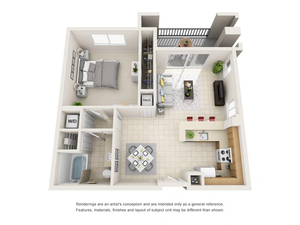 Aragon 1 Bed 1 Bath  Floor Plan
