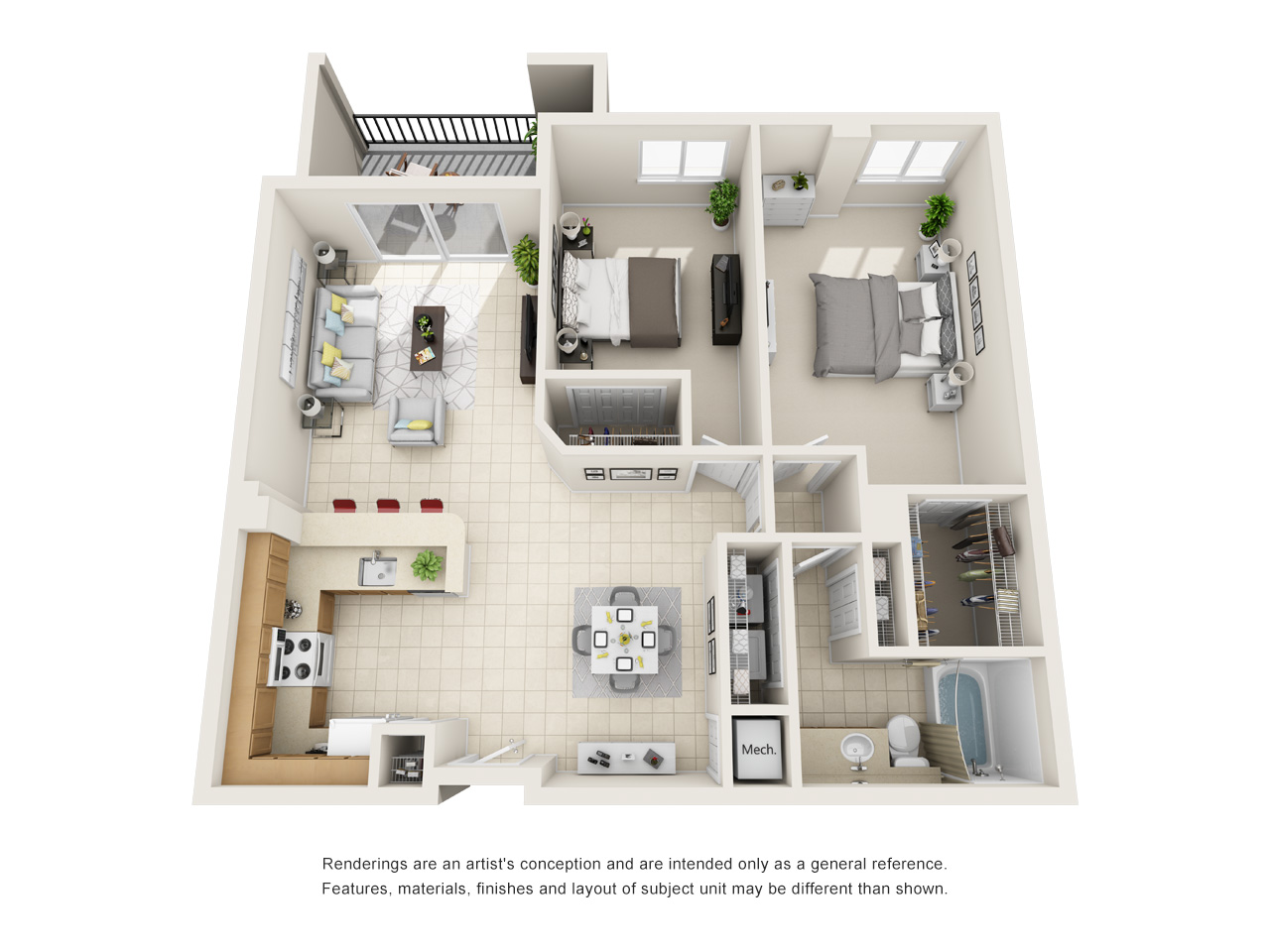 Biltmore 2 Bed 1 Bath  Floor Plan