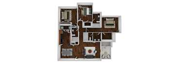 Floor plan 3 bed 3 bath at Ethan Pointe Apartments, Greensboro, NC