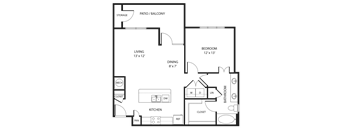 One Bedroom One Bathroom Floorplan 879