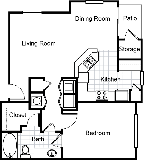 a floor plan of a house with a bedroom and a living room