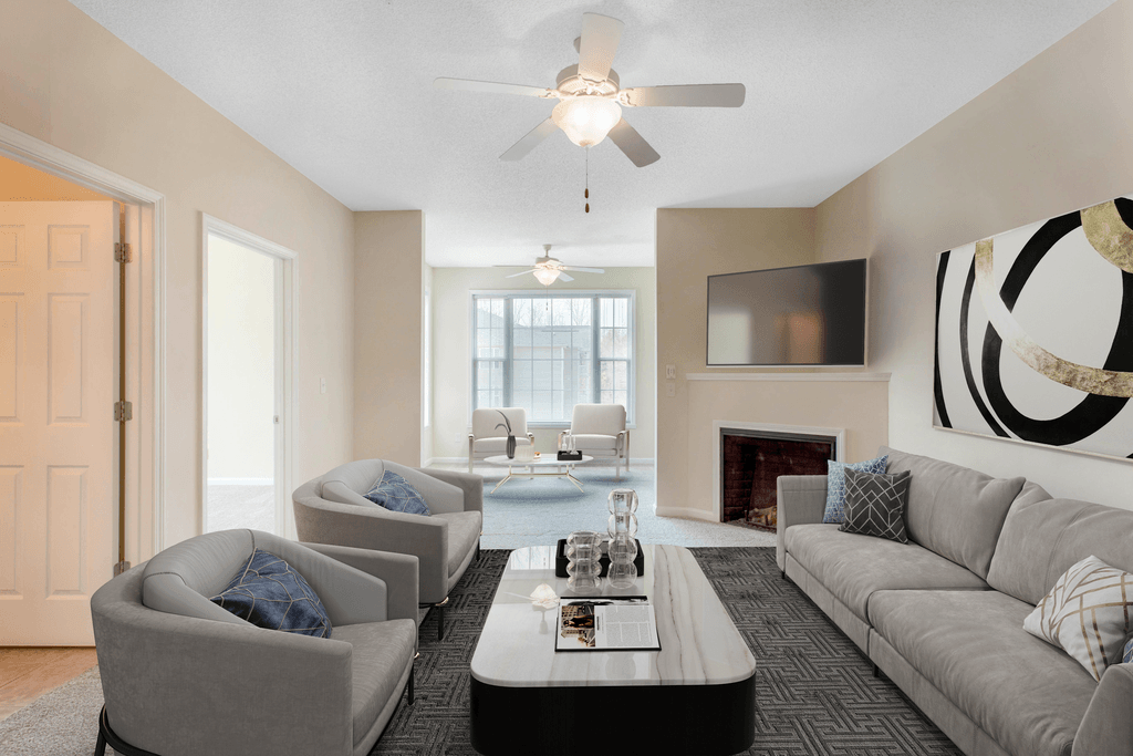 Living Area With Fireplace at Ashley Court Apartments, Charlotte, NC, 28262
