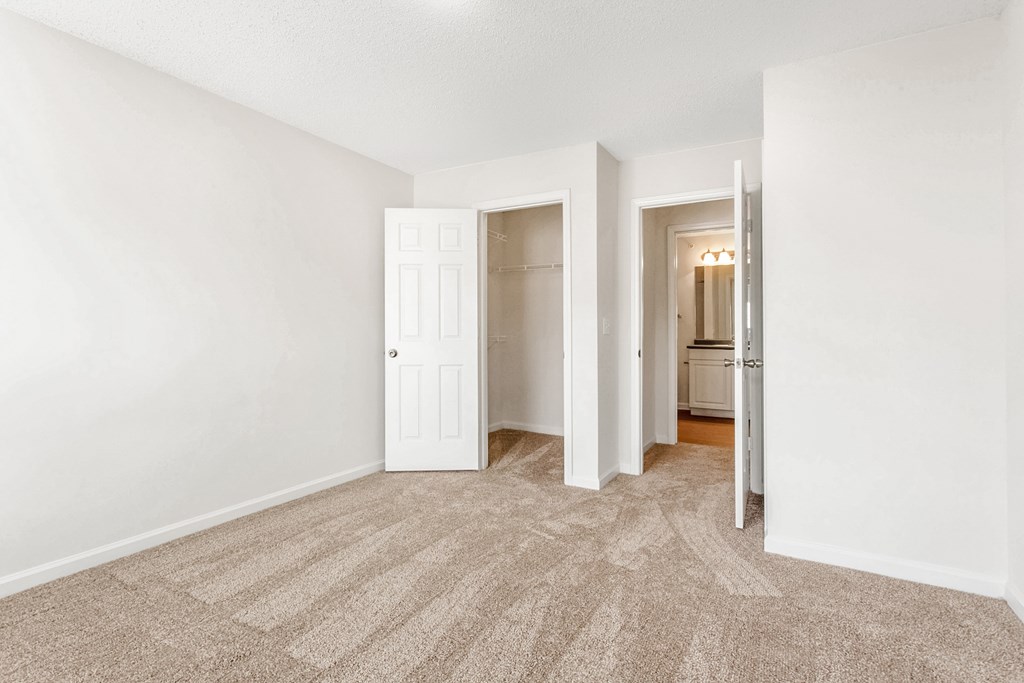 A room with a carpeted floor and two open doors. at The Grayson Apartment Homes, Charlotte