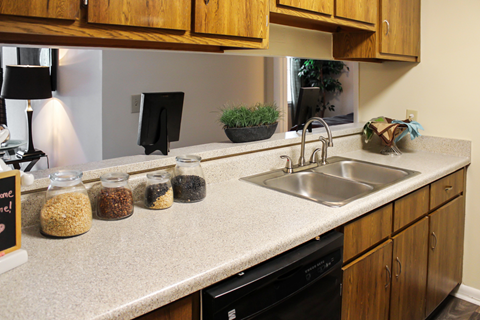 kitchen with wood cabinetry and double-basin sink
