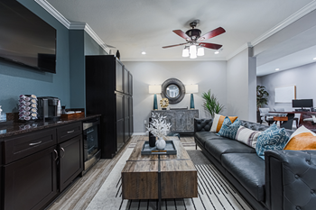 clubhouse with a couch and a coffee table