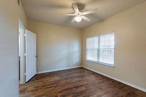 Living room with hardwood style floors