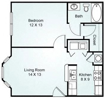 1 Bedroom 1 Bathroom Floor Plan