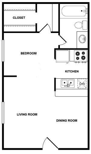 One Bedroom One Bathroom Floor Plan 443 Square Feet