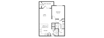 One Bedroom One Bathroom Floorplan 719