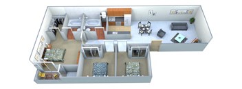 Three Bedroom Two Bathroom Floor Plan at Las Villas De Kino Apartments, Arizona