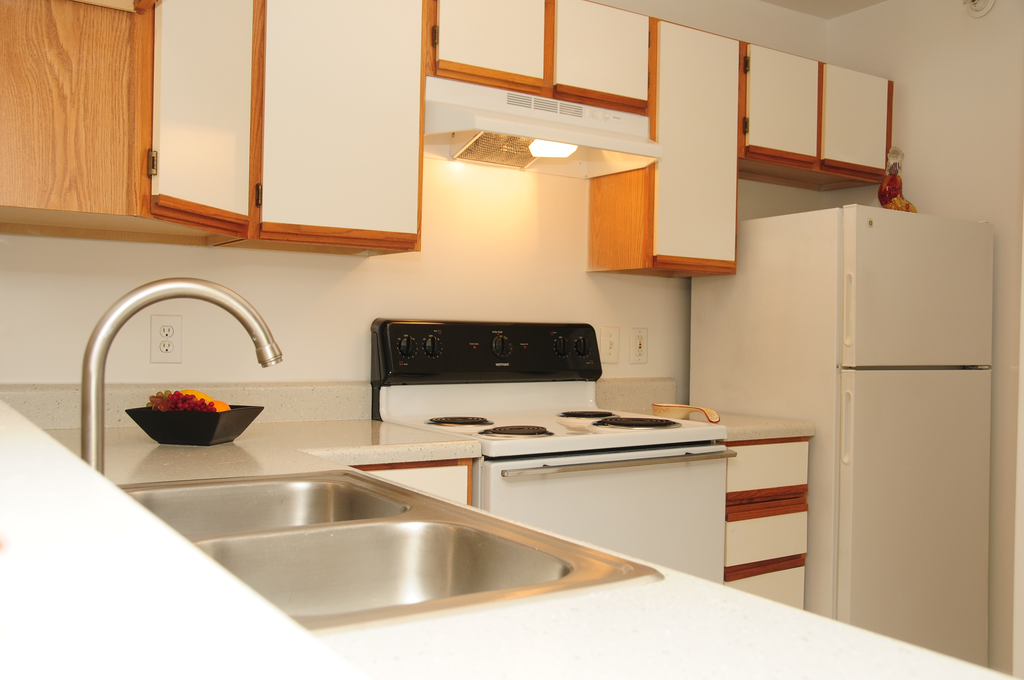 The furnished model home has hardstyle flooring in the entry by the front door with carpet in the living room and dining room. This floorplan is an open. There is a gray upholstered couch, a tan, blue, and red patterned chair, a dark wooden coffee table, a round dining table with 4 chairs and framed artwork hanging on the walls.