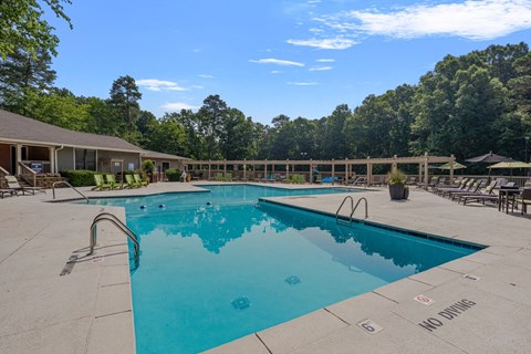 A large swimming pool with a no diving sign.