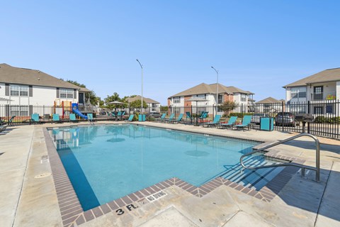 A swimming pool with the number 3 on the ground.