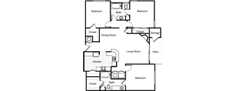 a floor plan of a house with bedrooms and a living room