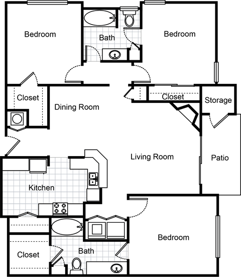 a floor plan of a house with bedrooms and a living room