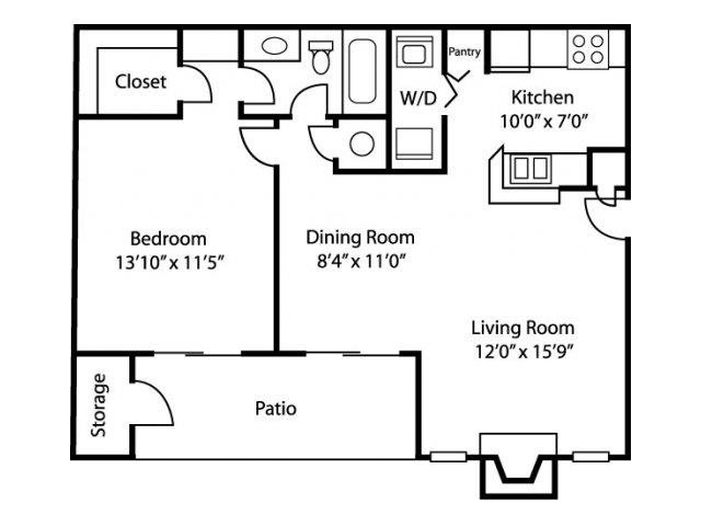 A1 floor plan 1 bedroom 1 bath
