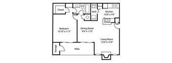 A1 floor plan 1 bedroom 1 bath