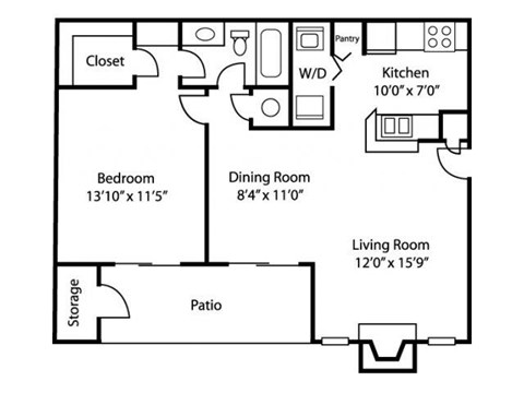A1 floor plan 1 bedroom 1 bath