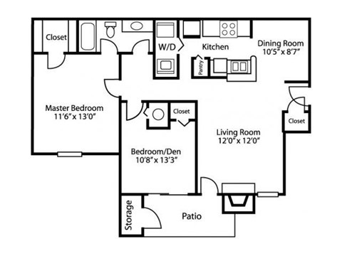 B1 Floor Plan 2 Bedroom 1 Bath