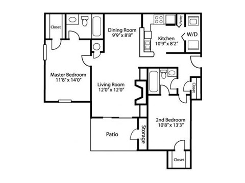 B2 Floor Plan 2  bedroom 2 bath