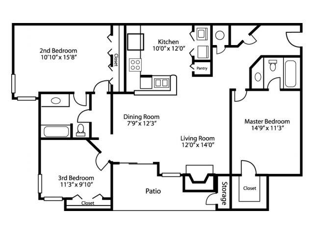 C1 Floor Plan 3 bedroom 2 bath