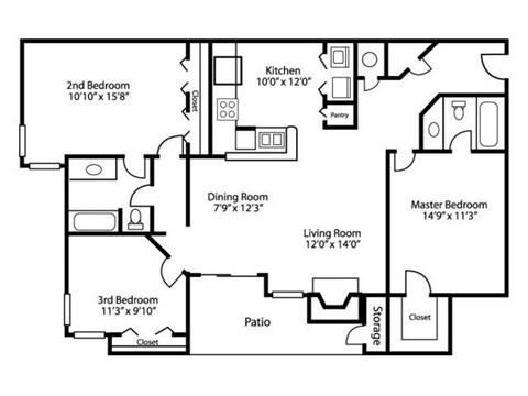 C1 Floor Plan 3 bedroom 2 bath