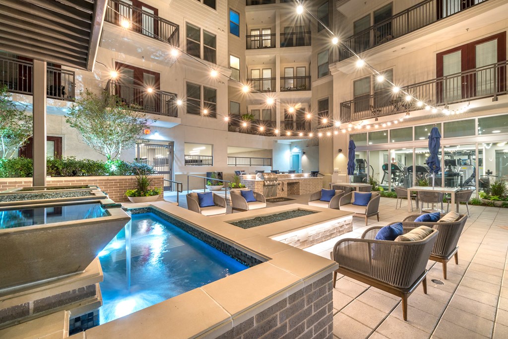 Outside ssitting area facing water fixture.