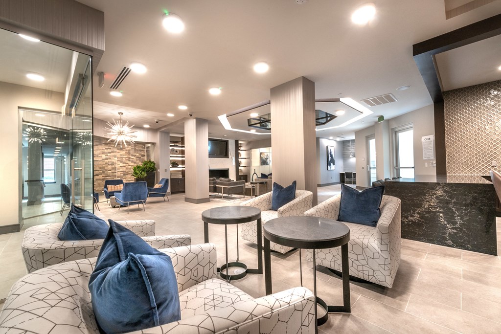 Interior of leasing office facing the sitting areas and offices