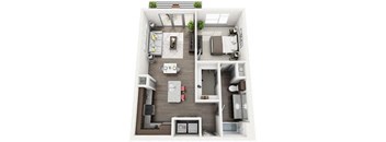 a 3d rendering of a 1 bedroom floor plan