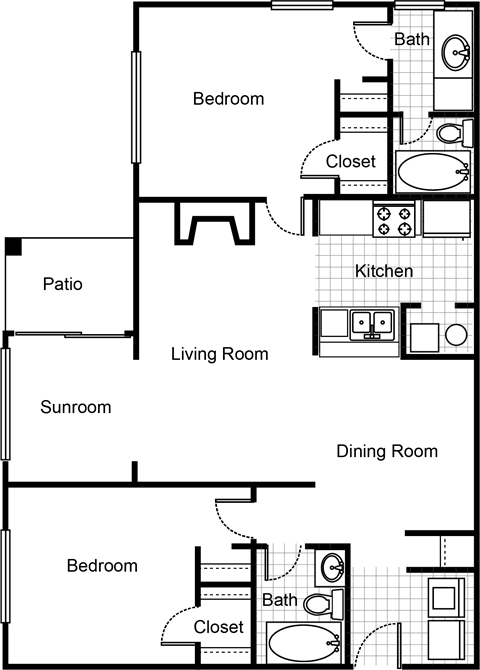 2 Bedroom 2 Bathroom Floor Plan