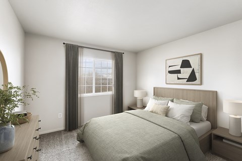 a bedroom with a large bed