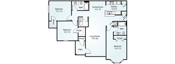 3 Bedroom 2 Bathroom Floor Plan