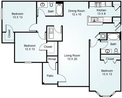 3 Bedroom 2 Bathroom Floor Plan
