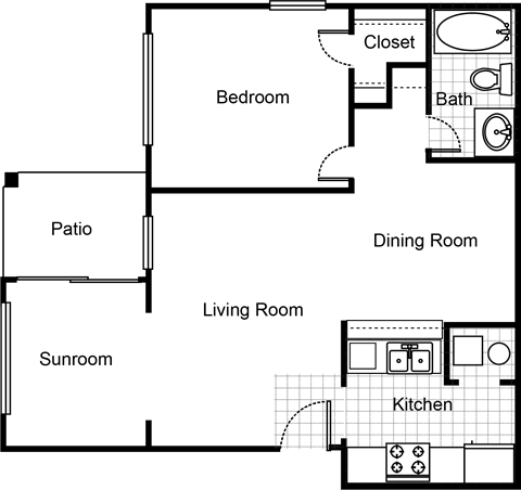 1 Bedroom 1 Bathroom Floor Plan