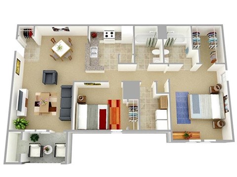 2 Bed 2 Bath Floor Plan at Parkview Apartments, Huntersville, North Carolina