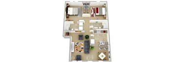2 Bedroom 2 Bathroom Floor Plan at Parkview Apartments, Huntersville, NC