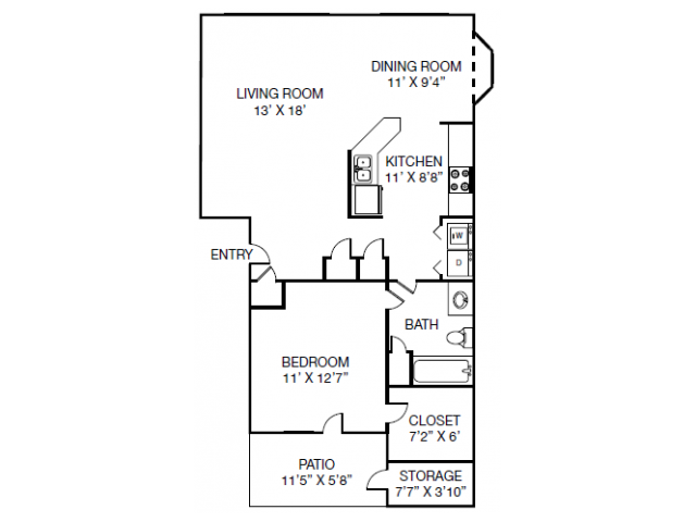 A2 floor plan 1 Bed 1 Bath