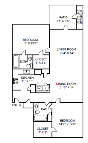 B1 floor plan 2 Bed 2 bath