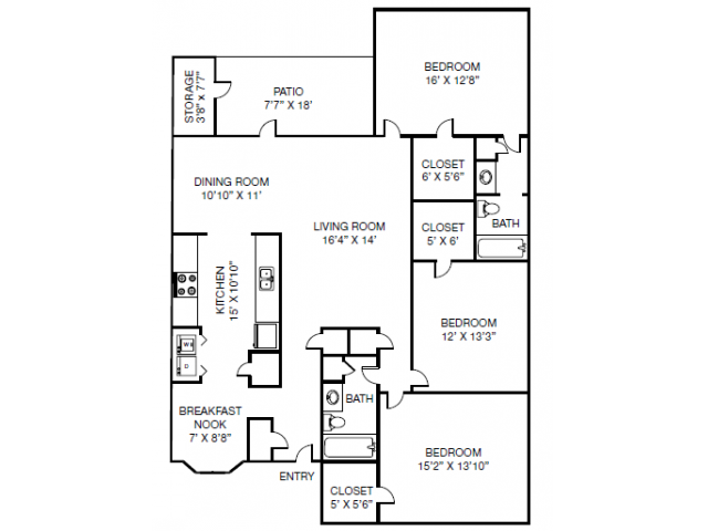 C1 floor plan 3 Bed 2 Bath