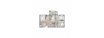 A floor plan of a house with a kitchen, living room, dining room, and bathrooms.