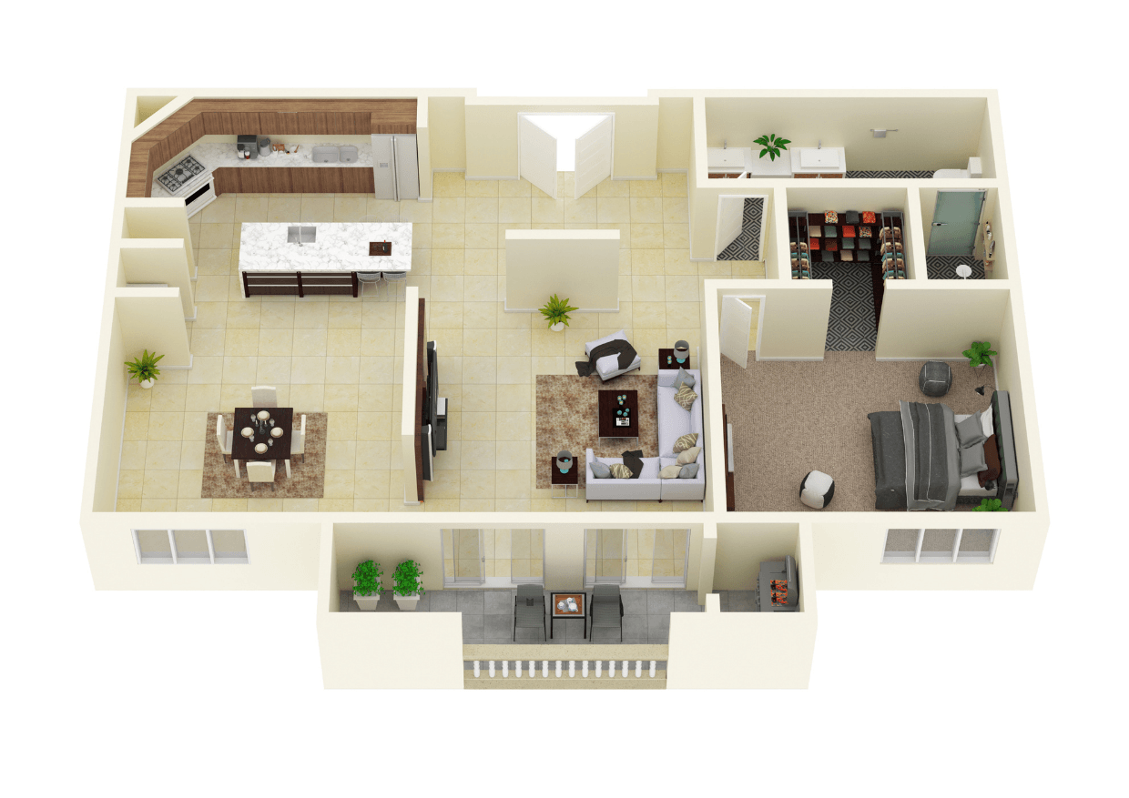 One Bedroom One Bathroom Floor Plan - 1110 Square Feet