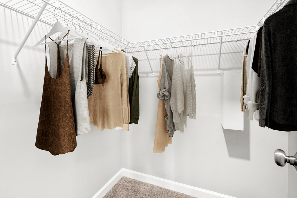 Clothes hanging on a clothesline in a room at Paces Pointe Apartment Homes, Matthews, NC