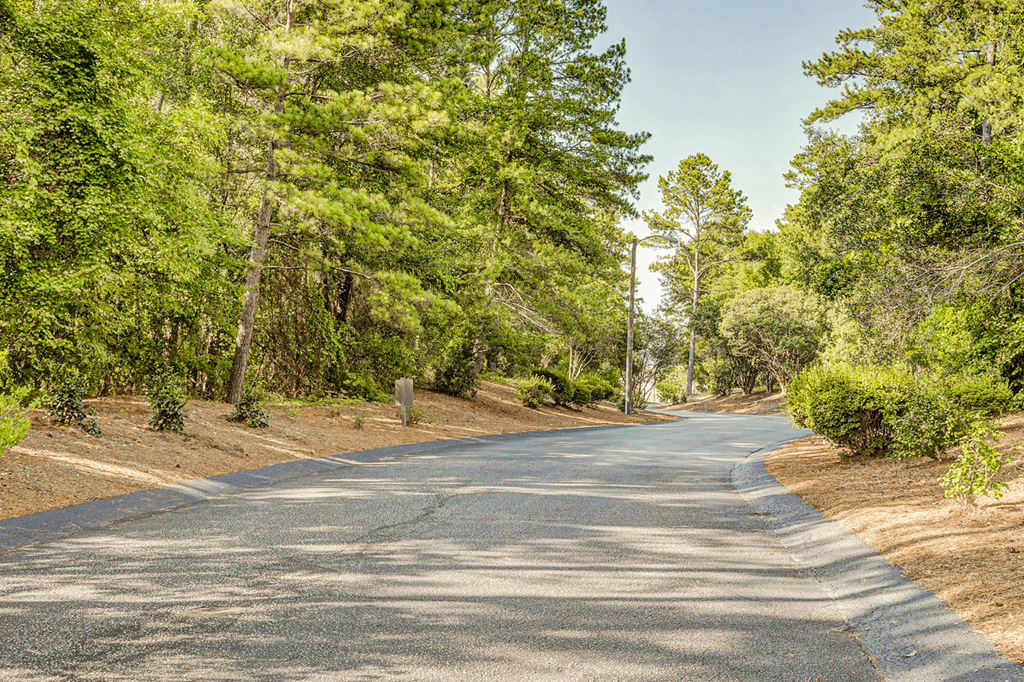 an empty road with trees on the side of it at Patriot Point Apartment Homes, Spring Lake, NC 