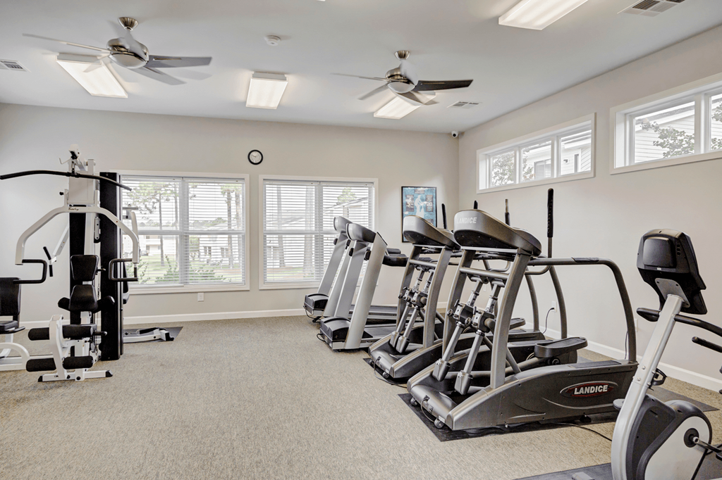 the gym has plenty of cardio equipment at Patriot Point Apartment Homes, North Carolina, 28390