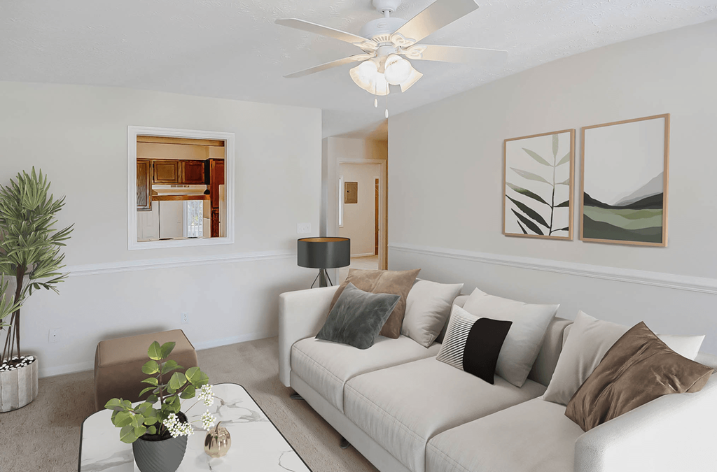 Living Area With Kitchen at Patriot Point Apartment Homes, Spring Lake, NC 