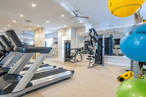 a gym with treadmills and other exercise equipment