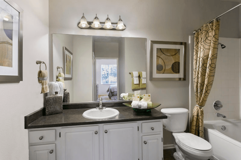 a bathroom with a sink toilet and bathtub