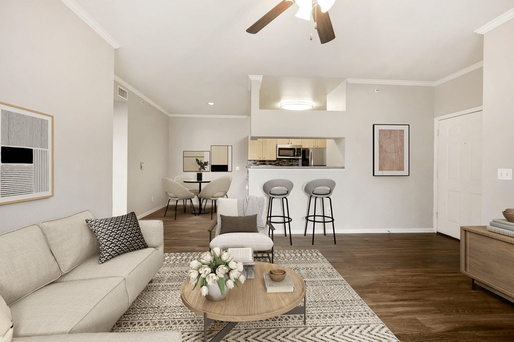 a living room with a couch and a coffee table