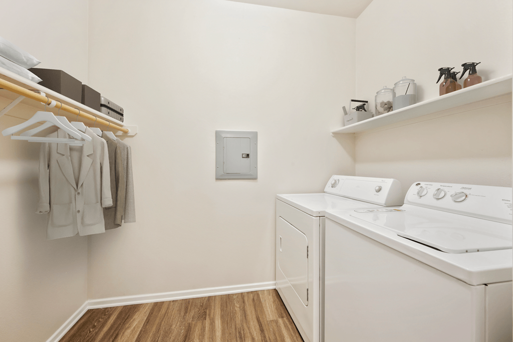 a washer and dryer in a laundry room