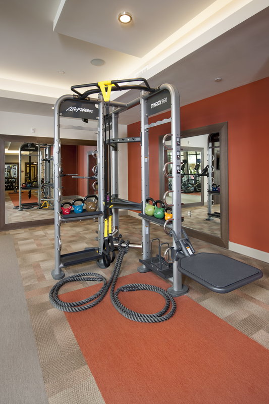 Fitness center facing workout machine